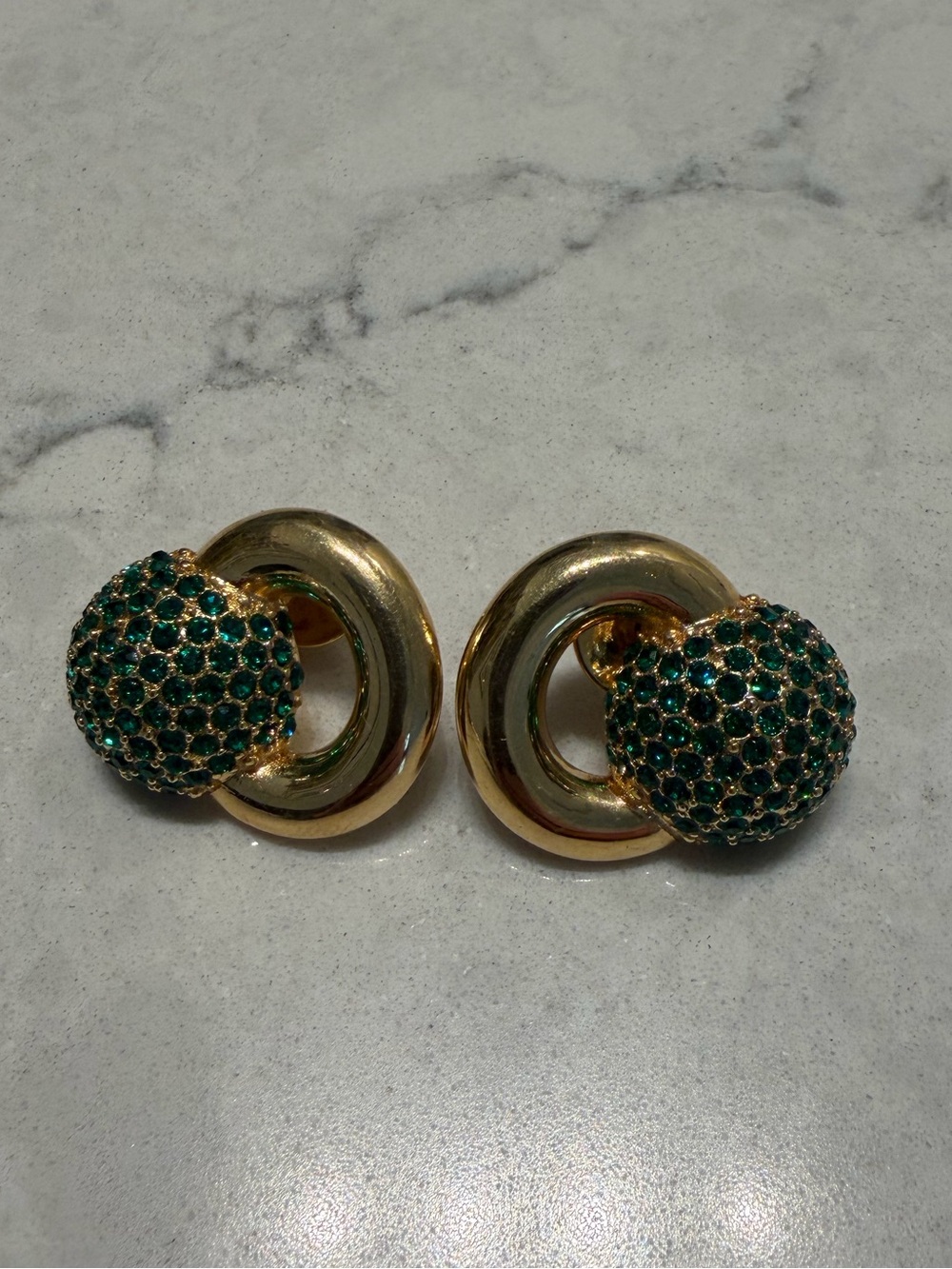 Oscar de la Renta Gold-Tone Clip-On Earrings with Emerald Green Pave Spheres